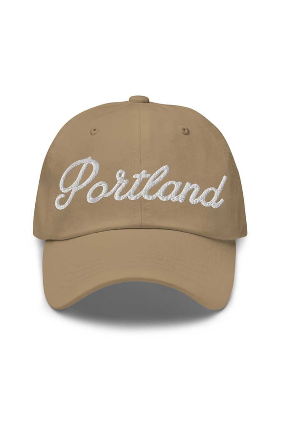 Portland Baseball Cap Portland Dad Hat Bold Script Oregon OR Hat Embroidered Souvenir Gift Khaki