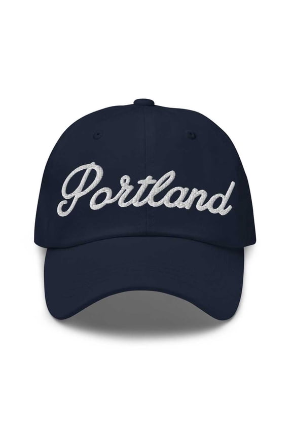 Portland Baseball Cap Portland Dad Hat Bold Script Oregon OR Hat Embroidered Souvenir Gift Navy