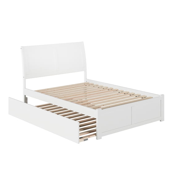 Portland Full Platform Bed with Flat Panel Foot Board and Full Size Urban Trundle Bed in White