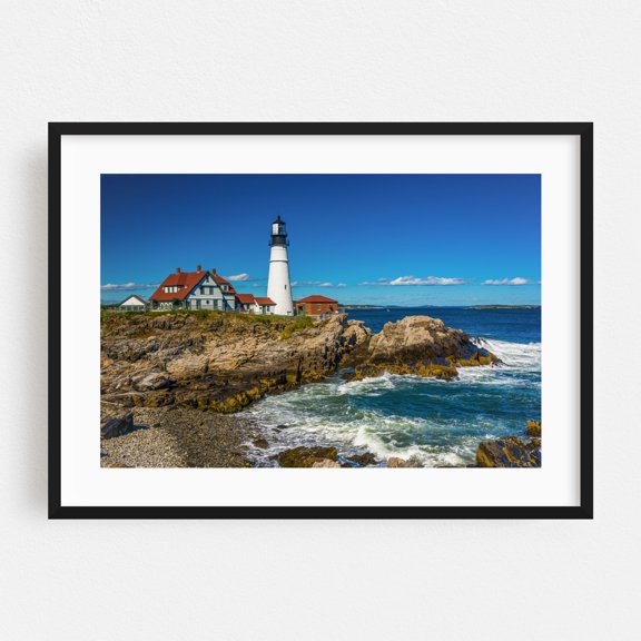 Portland Head Lighthouse 01 - Portland Maine Photography Black Framed Wall Art Print 30 x 40 inches