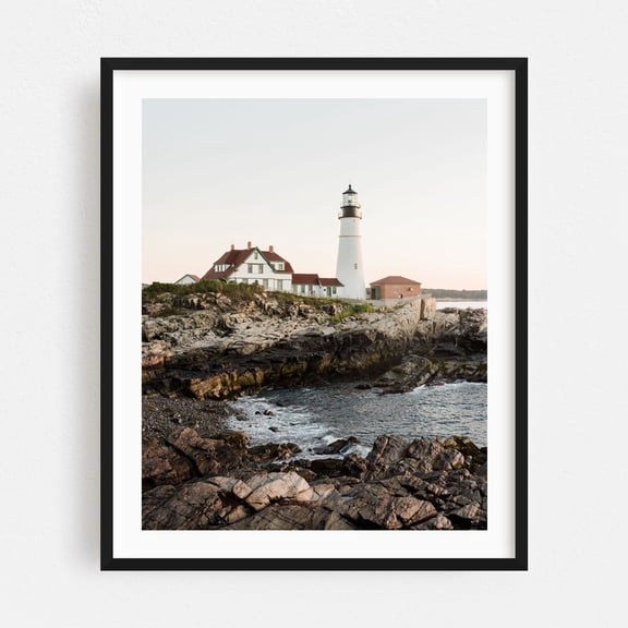 Portland Head Lighthouse 05 - Portland Maine Photography Lighthouse Coast Ocean Landscape Scenic Nature Rustic Black Framed Wall Art Print 18 x 24 inches