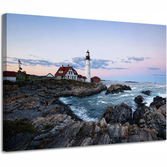 Portland Head Lighthouse Canvas Wall Art, Ocean Landscape Painting, Coastal Home Decor