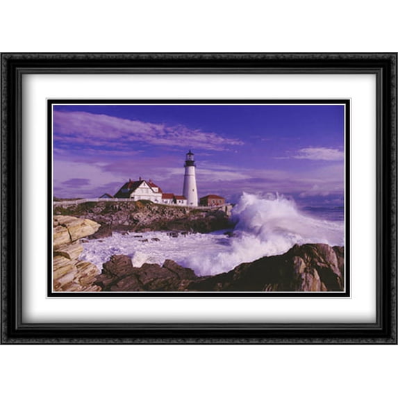 Portland Head Lighthouse Cape Elizabeth Maine USA 2x Matted 28x22 Large Black Ornate Framed Art Print