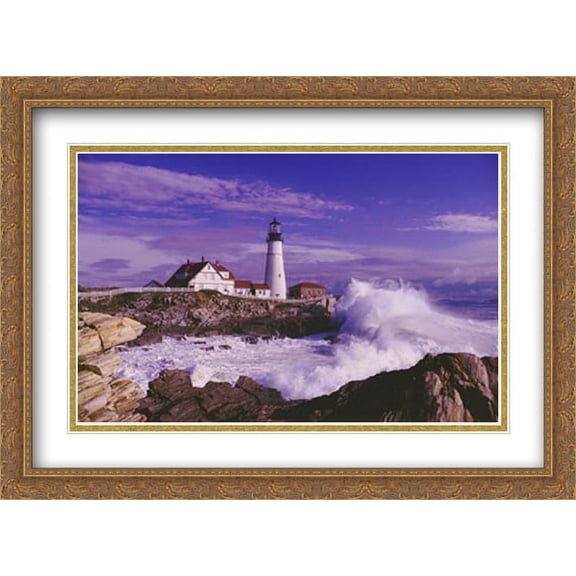 Portland Head Lighthouse Cape Elizabeth Maine USA 2x Matted 28x22 Large Gold Ornate Framed Art Print
