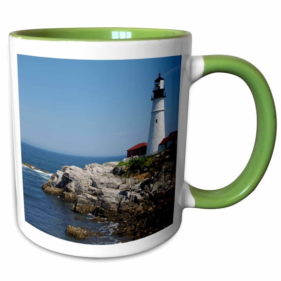 3drose, Portland Head Lighthouse, Cape Elizabeth Me - Us20 Krs0002 - Keith and Rebecca Snell, 11oz Two-tone Green Mug