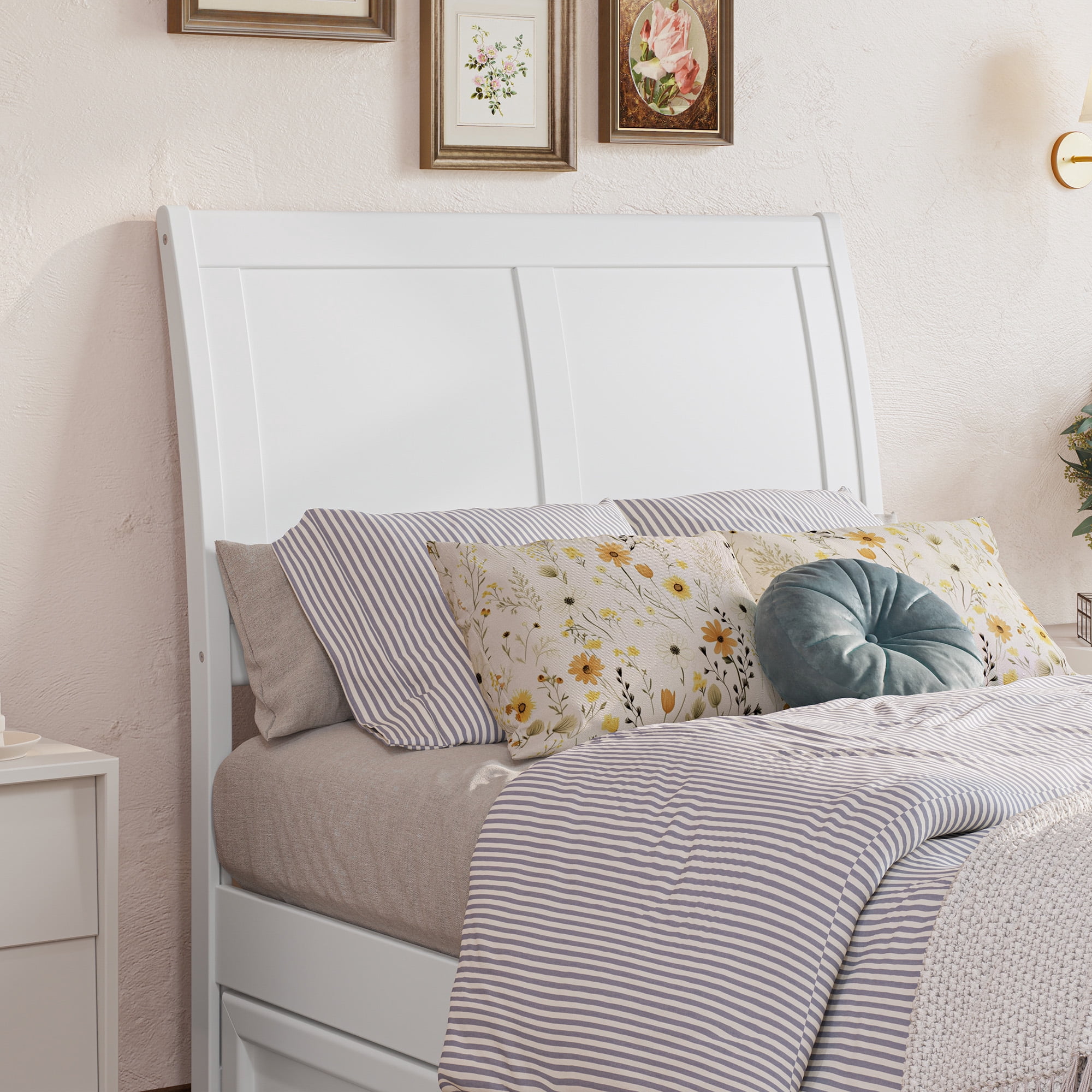 AFI Portland Twin Sleigh Solid Wood Panel Headboard with Attachable Charger, White