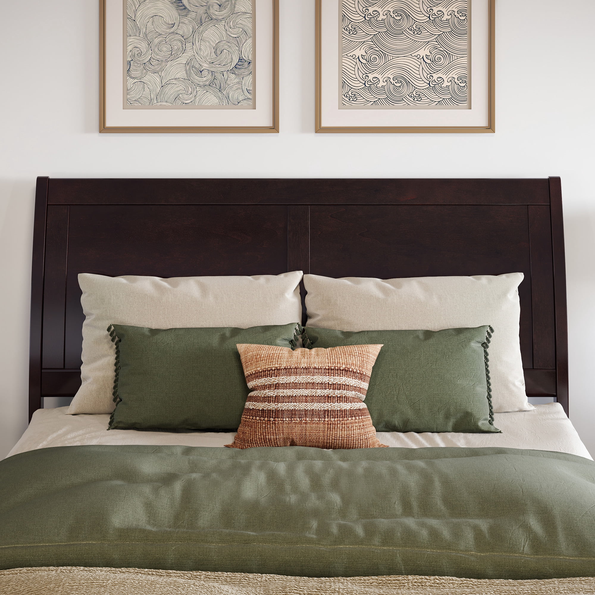 AFI Portland Full Sleigh Solid Wood Panel Headboard with Attachable Charger, Espresso