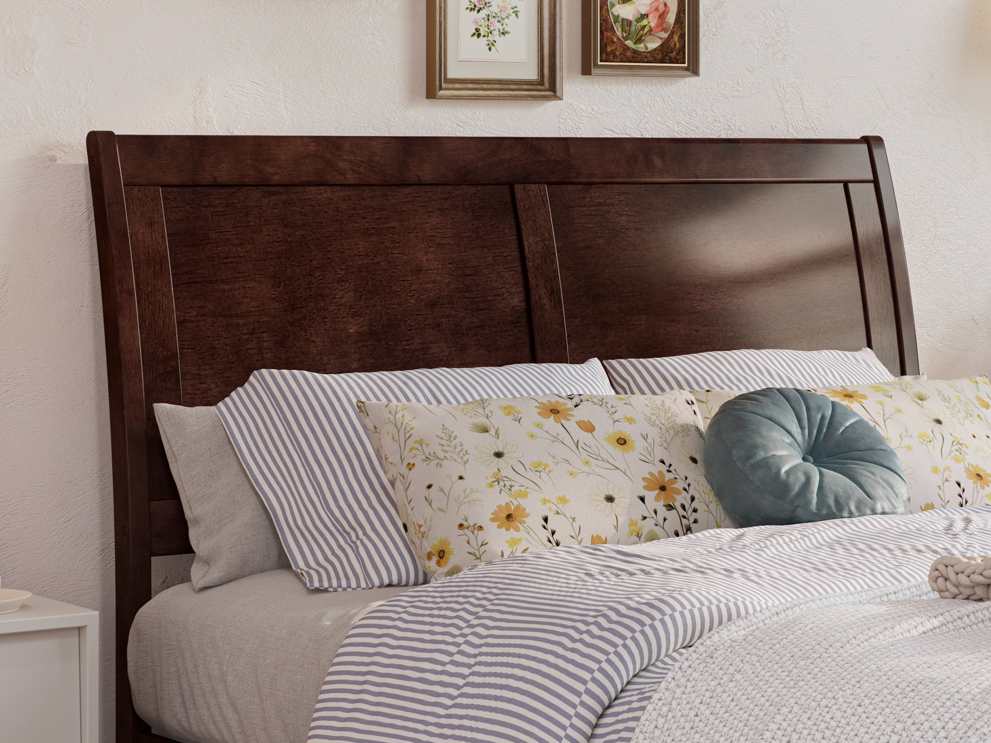 AFI Portland Full Sleigh Solid Wood Panel Headboard with Attachable Charger, Walnut