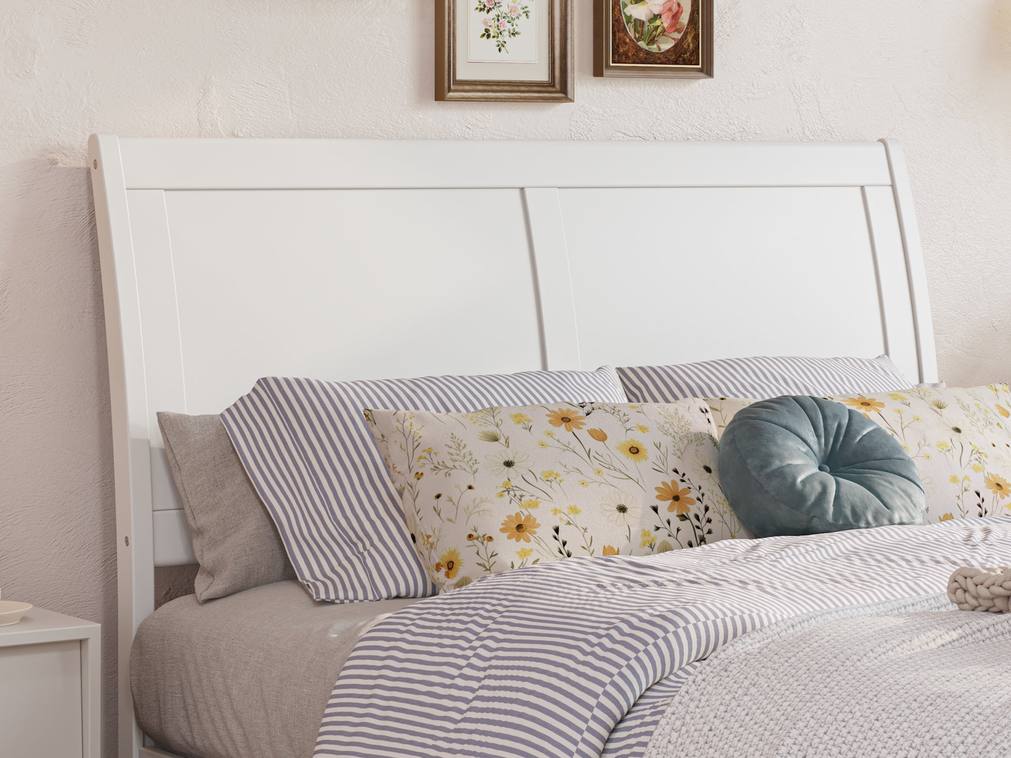 AFI Portland Full Sleigh Solid Wood Panel Headboard with Attachable Charger, White