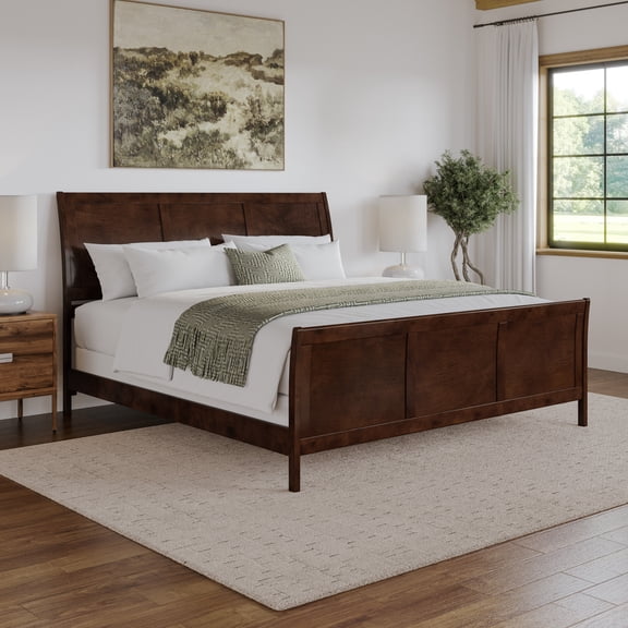 AFI Portland King Wood Foundation Bed Frame with Matching Footboard Walnut