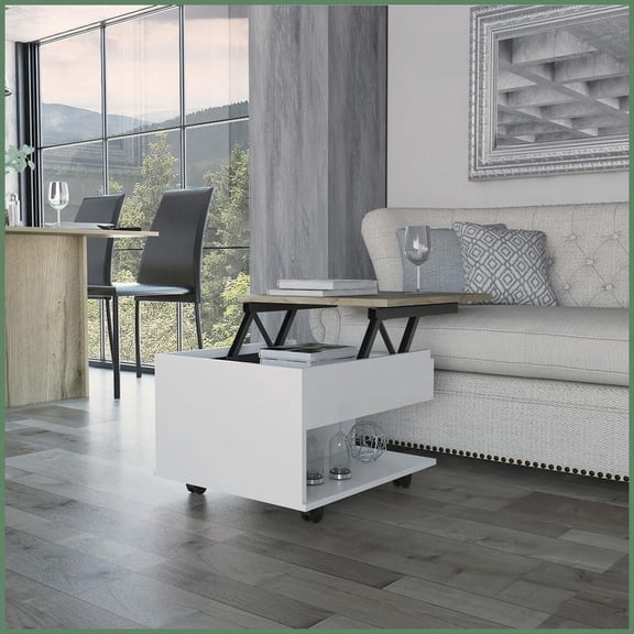 Portland Lift Top Coffee Table with Concealed Storage & Smart Locking Wheels, Spacious Surface for Living Room