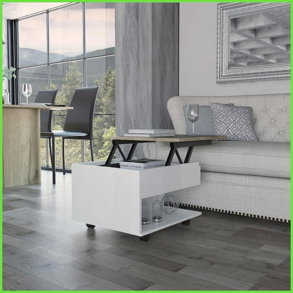 Portland Lift Top Coffee Table with Concealed Storage & Smart Locking Wheels, Spacious Surface for Living Room