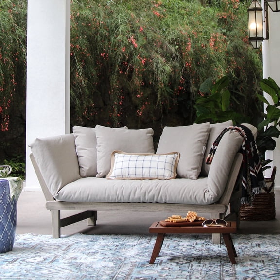 Crestwood Garden Portland Mahogany Wood Adjustable Convertible Outdoor Daybed with Oyster Cushion
