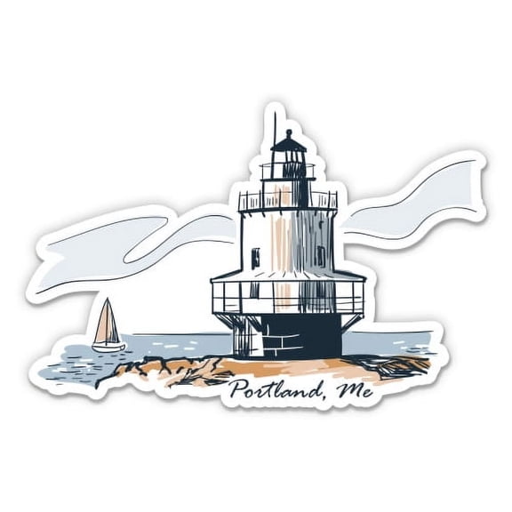 Portland Maine Lighthouse - 3" Vinyl Sticker - For Car Laptop Water Bottle Phone - Waterproof Decal