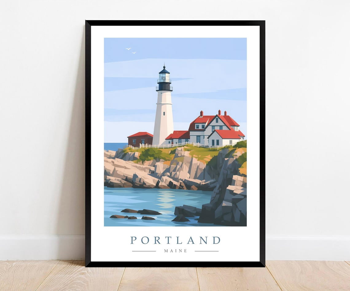 Printable Sign Photo Portland Maine Lighthouse Wall Art Print, New England Coastal Landscape ...