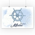 thumbnail image 1 of Portland, Maine - Ship Wheel - Blue - Coastal Icon - Lantern Press Artwork (12x18 Art Print, Wall Decor Travel Poster), 1 of 1