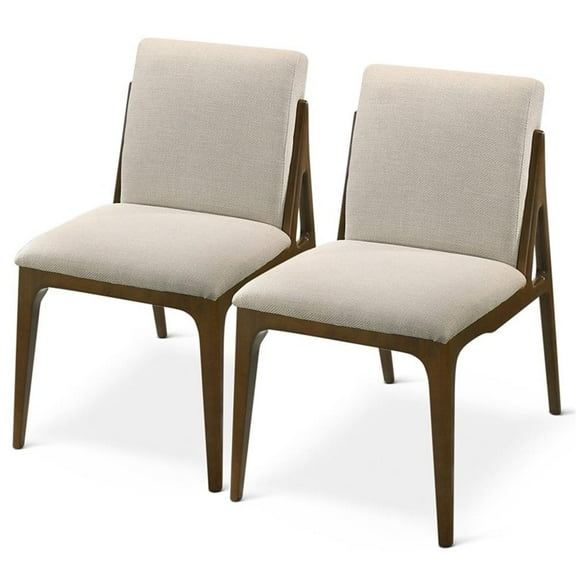 Portland Mid Century Modern Dining Chairs in Cream Fabric ( Set Of 2)