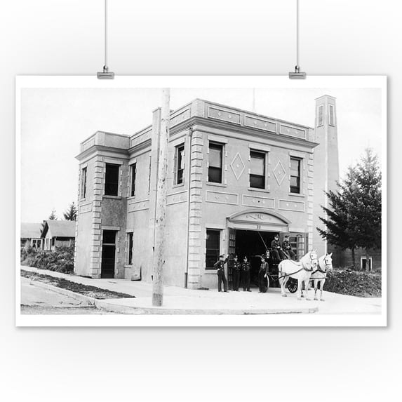 Portland, OR Fire Station #30 Horse Cart Photograph (9x12 Art Print, Wall Decor Travel Poster)