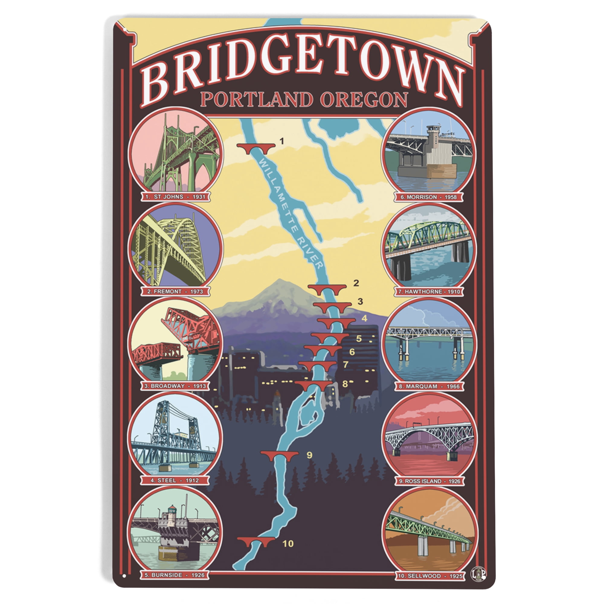 Portland, Oregon, Bridges of Portland (12x18 Aluminum Art, Indoor ...