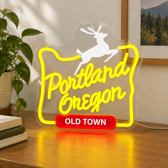 Portland Oregon Neon Sign, Yellow+White, Dimmable LED Light for Themed ...