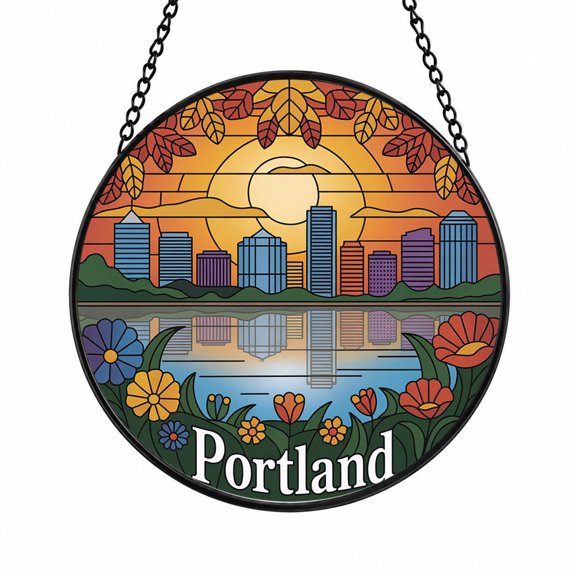 Portland Oregon Travel Stained Glass Sun Catchers, Travel Souvenir Window Decor