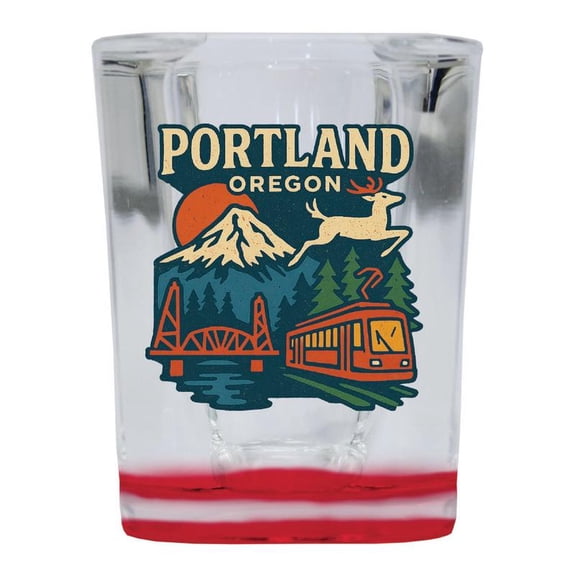 Portland Oregon Vintage Design Souvenir 2 oz Square Shot Glass – Red