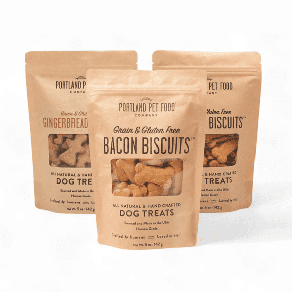 Portland Pet Food Company Natural Dog Treats Variety Pumpkin Gingerbread & Bacon Dog Biscuits - Grain-Free, Human-Grade Healthy Training & Snacks - Small, Large Breed - Made in the USA - 3 Pack