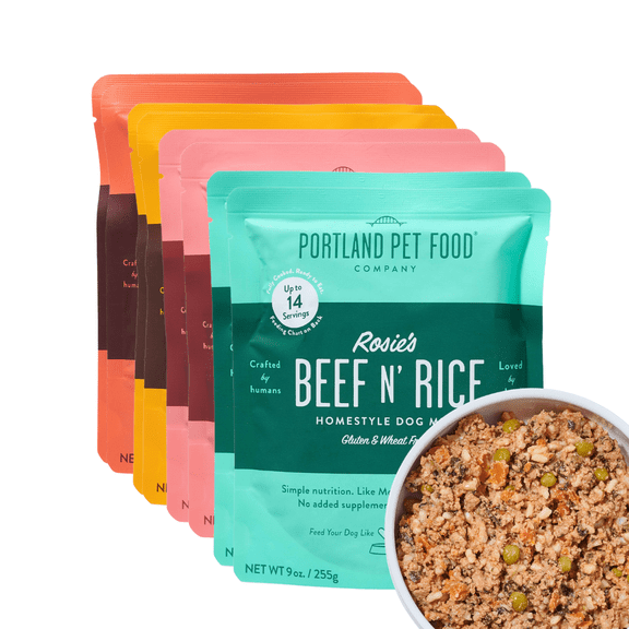 Portland Pet Food Company Fresh Dog Food Pouches, Wet Pet Meal Topper Mixers & Meals - Large & Small Dogs, Puppy to Seniors - Human-Grade, Gluten-Free - Made in The USA - 8 Pack