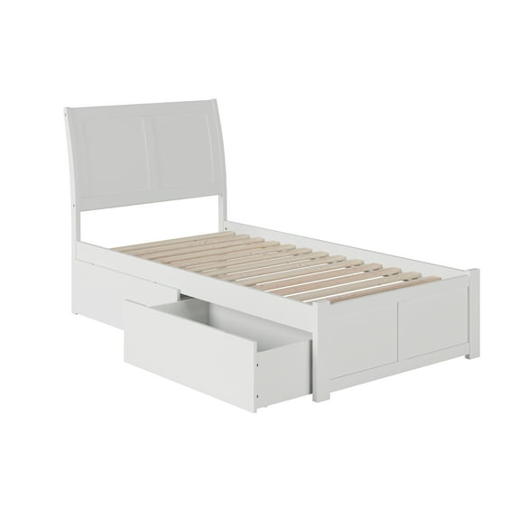 Portland Platform Bed with Flat Panel Foot Board and 2 Urban Bed Drawers in, Multiple Colors and Sizes