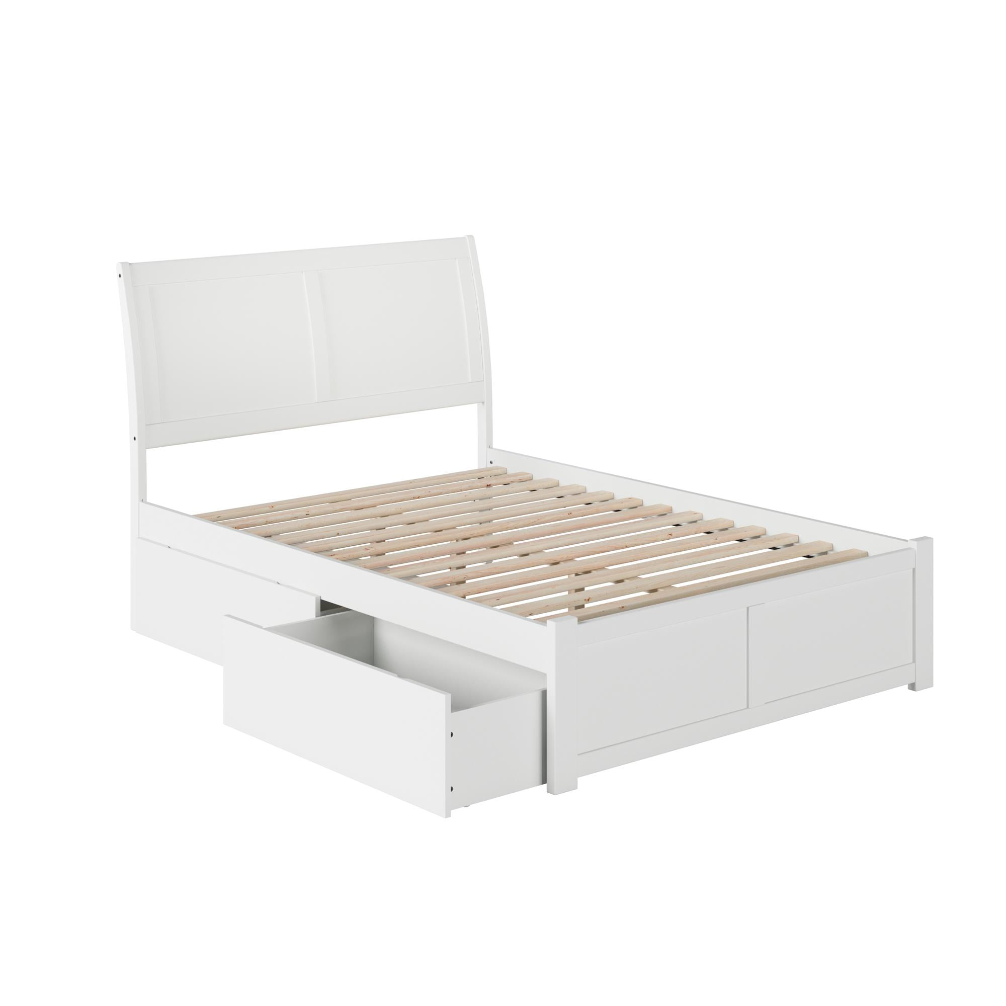 White Full Sleigh Wood Platform Bed with Storage Drawers