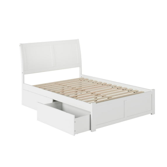 Portland Platform Bed with Flat Panel Foot Board and 2 Urban Bed Drawers in, Multiple Colors and Sizes