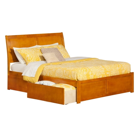 Portland Platform Bed with Flat Panel Foot Board and 2 Urban Bed Drawers in, Multiple Colors and Sizes