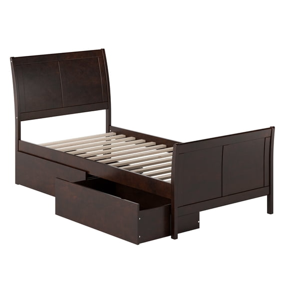 AFI Portland Twin XL Platform Bed with Matching Footboard & Storage Drawers, Espresso