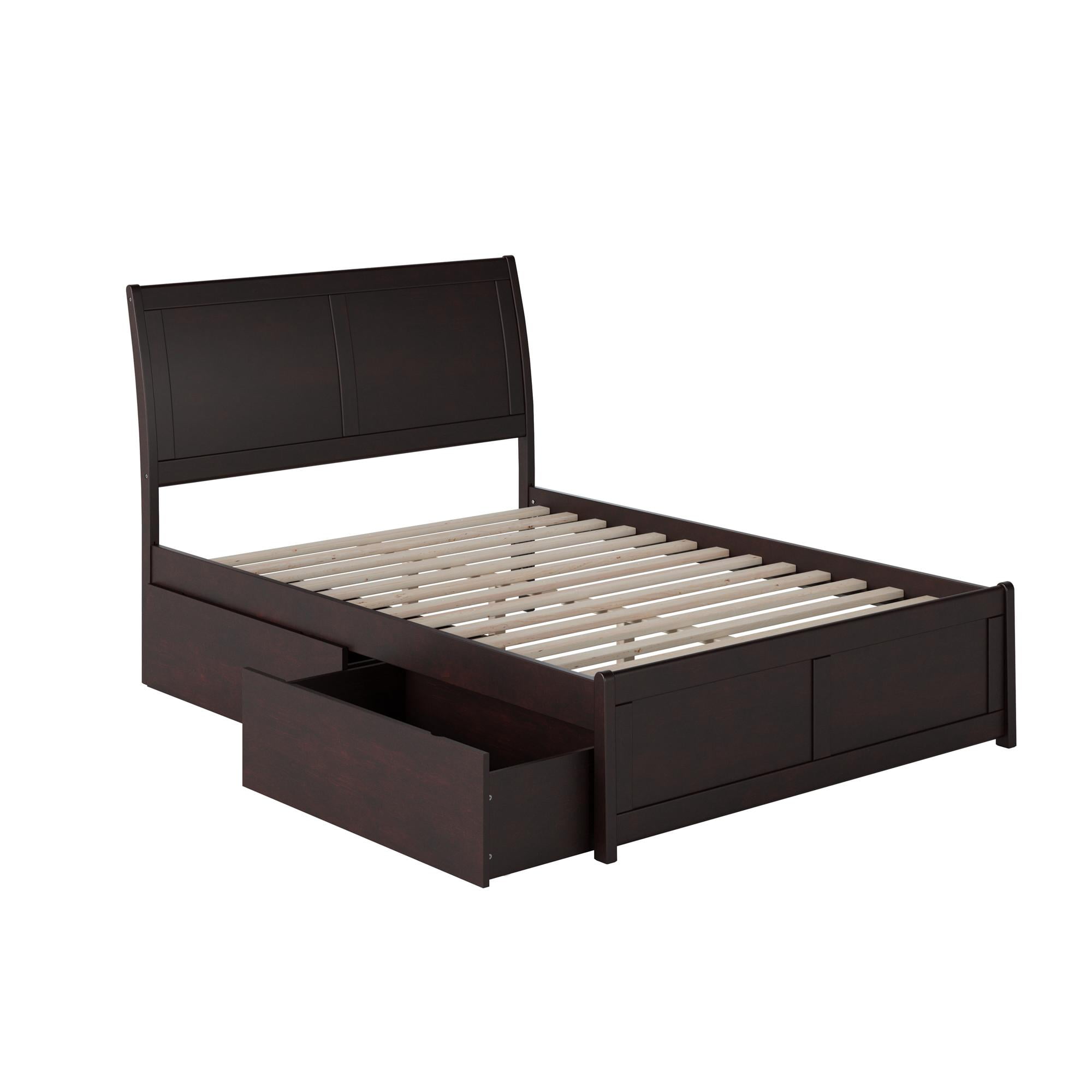 Espresso Full Platform Bed with Storage Drawers and Sleigh Headboard
