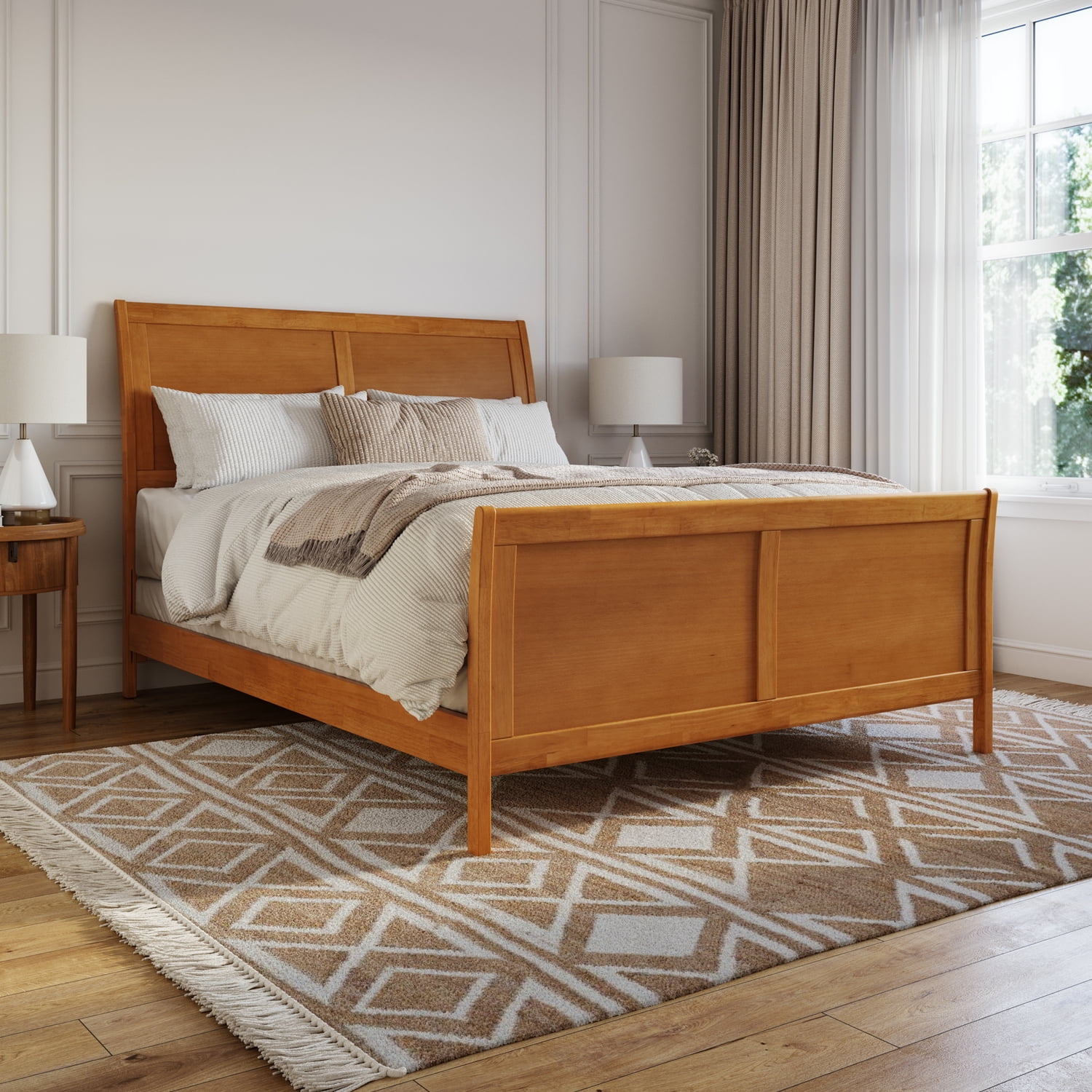Portland Queen Light Toffee Wood Sleigh Bed Frame
