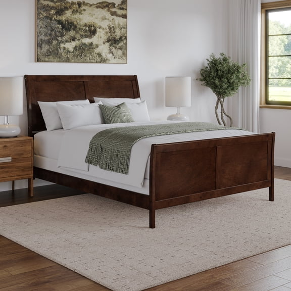 AFI Portland Queen Wood Foundation Bed Frame with Matching Footboard Walnut