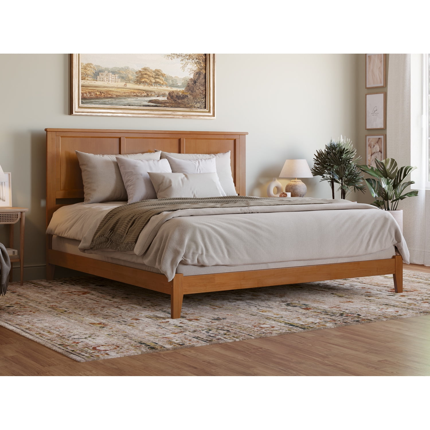 Portland Light Toffee Queen Wood Platform Bed with Headboard