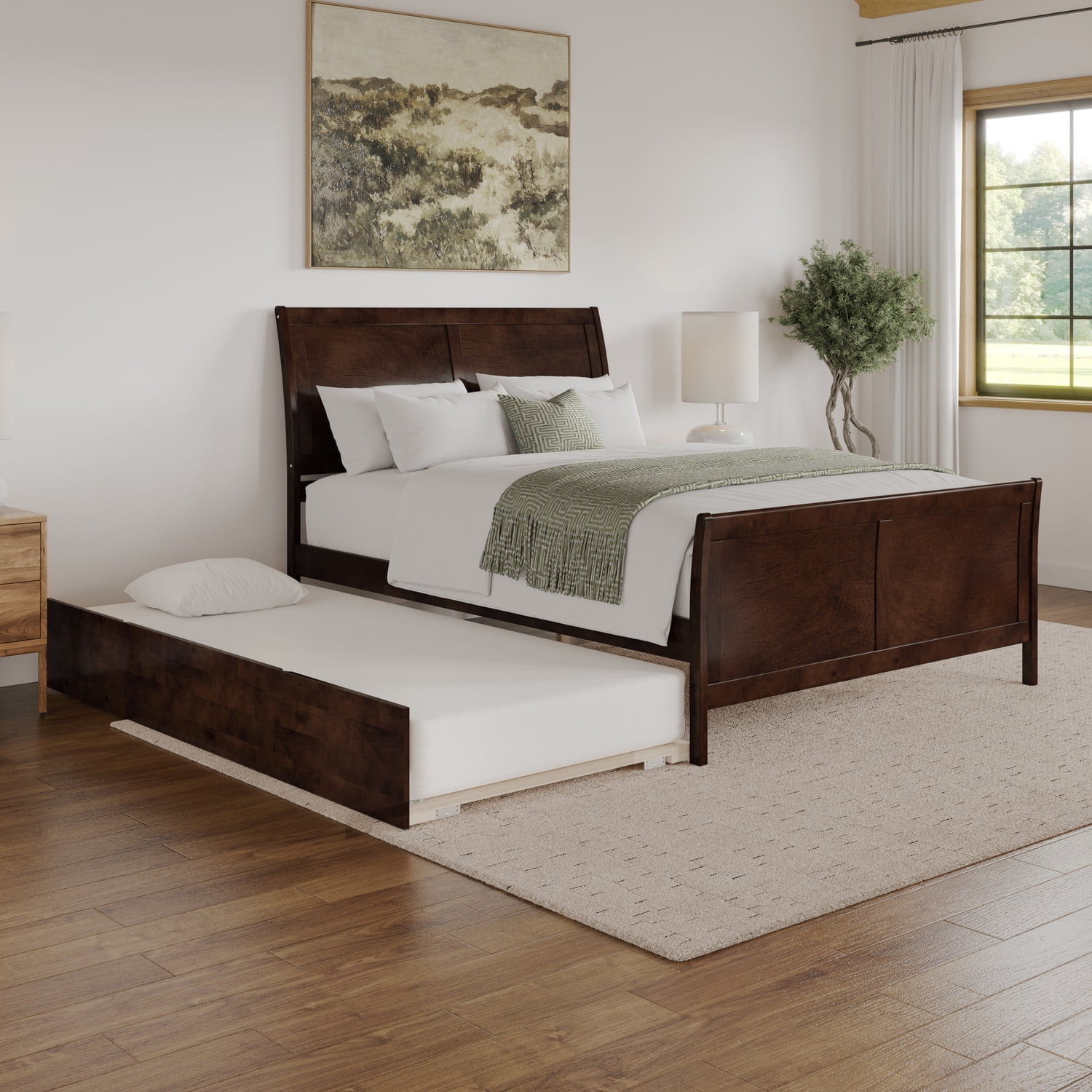 Portland Queen Wood Platform Bed with Matching Footboard & Trundle in ...