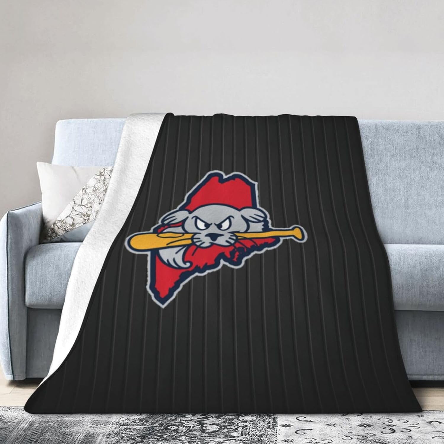Portland Sea Dogs University Logo Fleece Blanket, Very Soft Microfiber Flannel Blanket for Couch Warm and Cozy for All Seasons