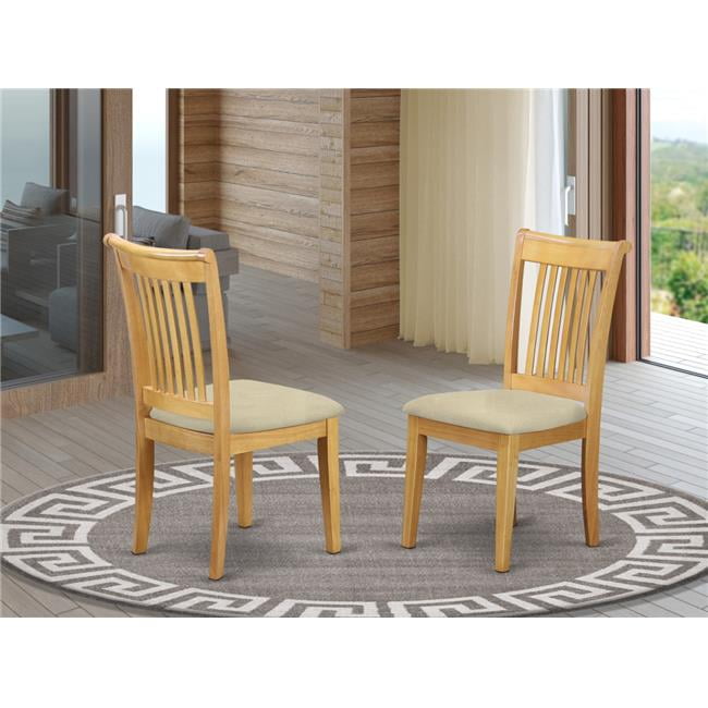 Oak High Back Linen Upholstered Slat Side Chair Set