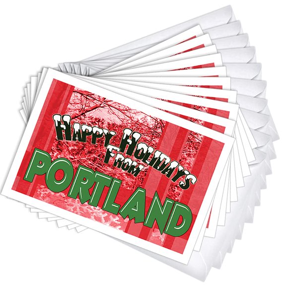 Portland Snow Scene Hometown Holiday Greeting Cards | 10 Pack Bulk Set (4x6)