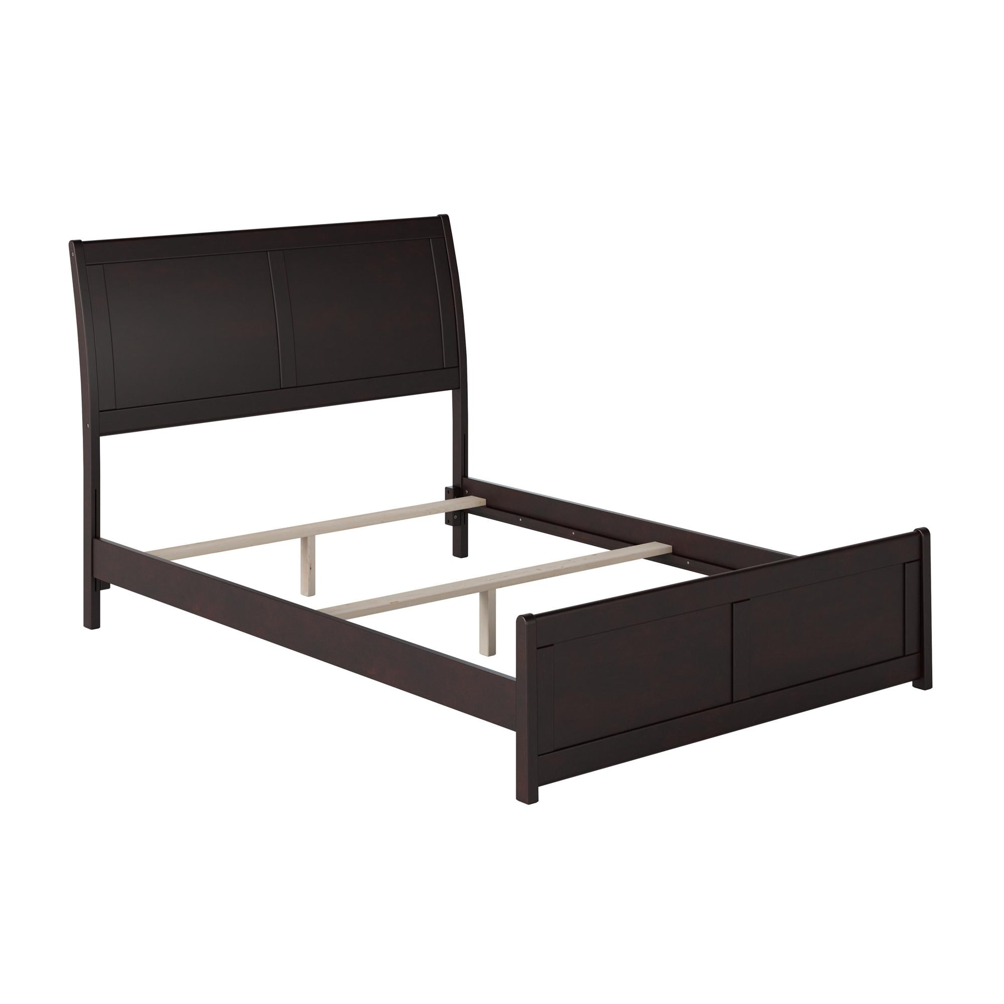Espresso Full Size Wood Platform Bed with Sleigh Headboard