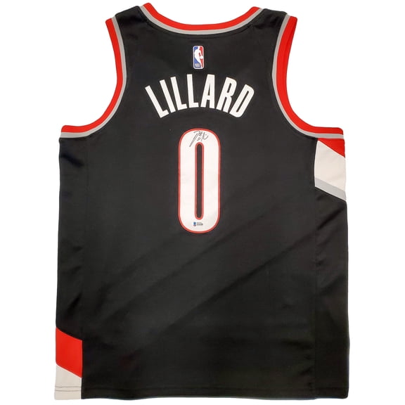 Portland Trail Blazers Damian Lillard Autographed Black Nike Jersey Size L Beckett BAS 195898