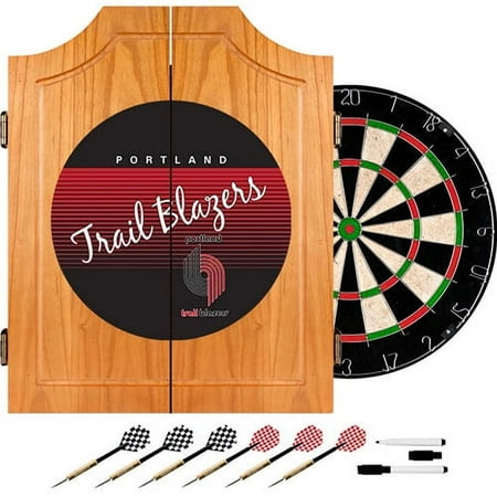 Portland Trail Blazers NBA Hardwood Classics Dart Cabinet Set with Darts and Board - Scarlet Red, Black