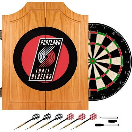 Portland Trail Blazers NBA Dart Cabinet Set with Darts and Board - Scarlet Red, Black