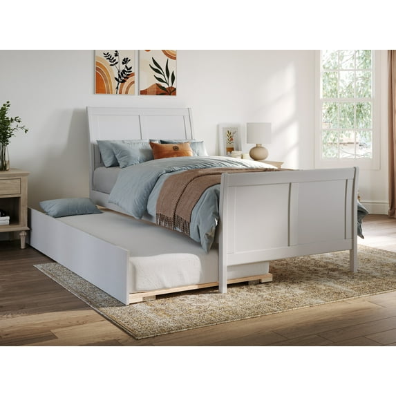 Portland Twin Extra Long Bed with Matching Footboard and Twin Extra Long Trundle in White