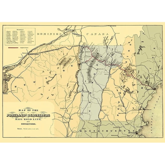 Portland and Ogdensburg Railroad - Hatch 1850 Poster Print by Hatch Hatch USNE0022