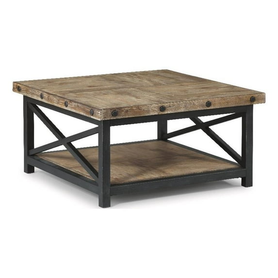 Portman Brown Square Coffee Table with Metal Frame and Exposed Bolt Heads