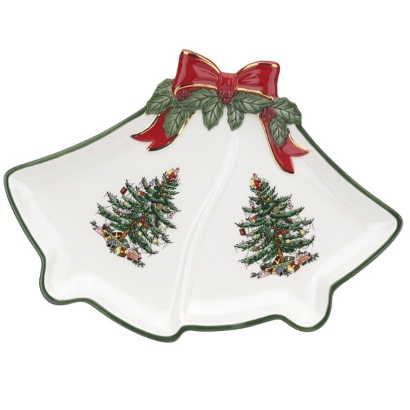 Portmeirion 10" Bell Dish - Christmas Tree & Ribbon Design | Earthenware Plate | Collectible Christmas Tableware | Holiday Kitchen Dcor | Vintage-Inspired Seasonal Dish | Dishwasher & Microwave Safe