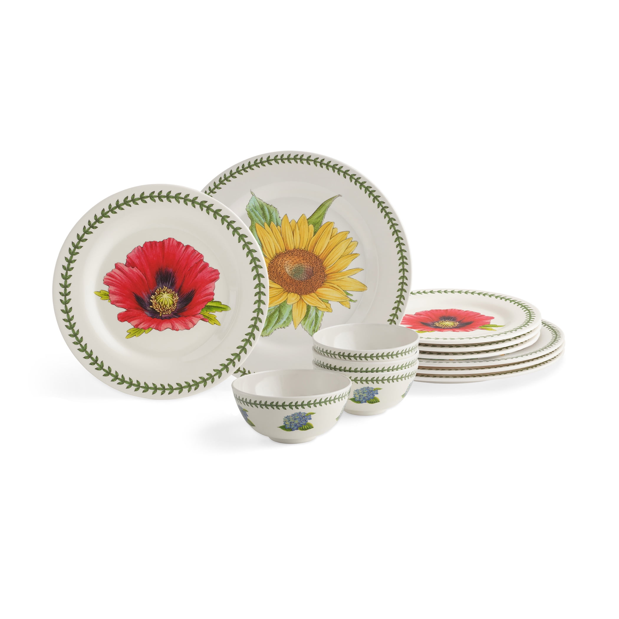 Botanic Garden Floral Melamine 12-Piece Dinnerware Set, Service for 4
